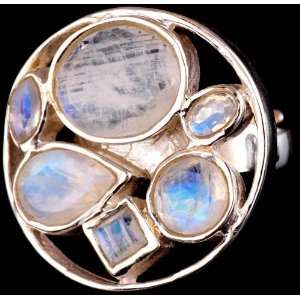   Rainbow Moonstone Large Mens Ring   Sterling Silver 