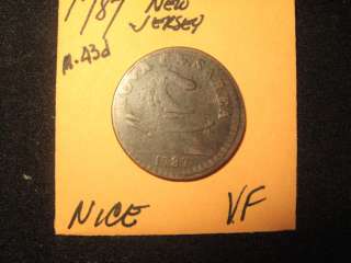 1786 M 43 d NICE VF NEW JERSEY COLONIAL COPPER  