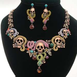 Excellent Swarovski Crystals Snake Skull Necklace Earring Set 5 Colors 