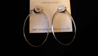 90 24 KT Gold over Sterling Silver Hoop Earrings, NWT  