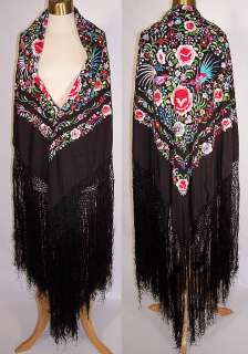 1920s Vintage Chinese Black Silk Colorful Floral Bird Embroidered 