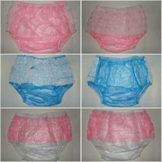 Explain Soft, Thin, Semi Transparent PVC frilly pull on with 3 rows 