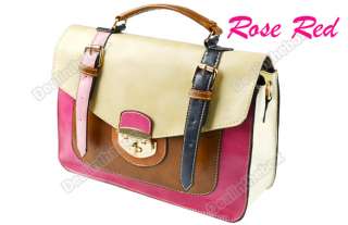 Retro Womens Fashion Spell Leather Antique Color Matching Handbag 