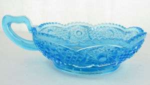 Kemple Blue Glass Martec Pattern Nappy Dish Sticker  