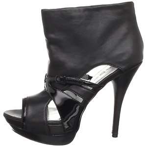BEBE Moe BLACK Platform Ankle Boots Leather Womens Heels Pumps 