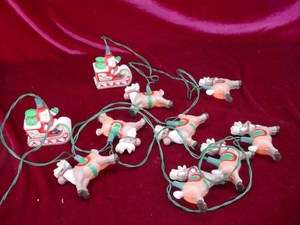 Vintage 10 Foot String of CHRISTMAS LIGHTS 10 Lights 8 Reindeer 2 