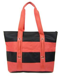 BEACH bag tote striped reusable grocery ZIPPERED summer shopping CORAL 