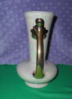 Vintage Pearl China Co Iridescent 22 K Gold Art Deco Handled Urn Vase 