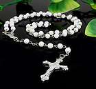 g2b WHITE LONG ROSARY BEADS AND CROSS IN WHITE TONE 02