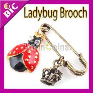   Rhinestone Glazed Insect Ladybug Cute Crown Charms Pin Brooch  