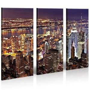 New York 3 Bilder auf Leinwand 130cm fertig gerahmt auf Holzrahmen 