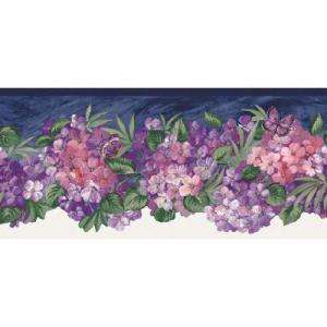 The Wallpaper Company 9 in X 15 Ft Purple Jewel Tone Hydrangea Border 
