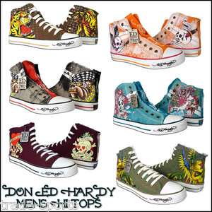 ED HARDY MENS WOMENS HI TOP TRAINERS SHOES ALL SIZES  
