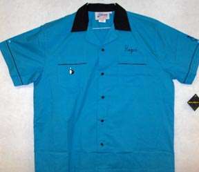 50s Retro style CLASSIC Bowling shirt TURQUOISE/Black w/Route 66 