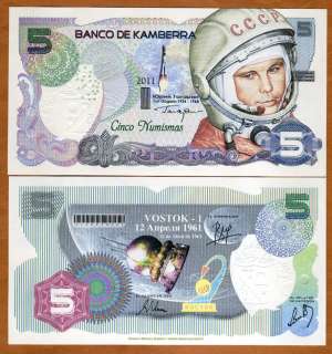 Kamberra, Kingdom, 5 Numismas, 2011, UNC  Yuri Gagarin  