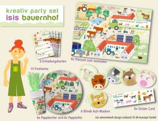 46tlg BAUERNHOF Party Set Kindergeburtstag Tiere Kinder  