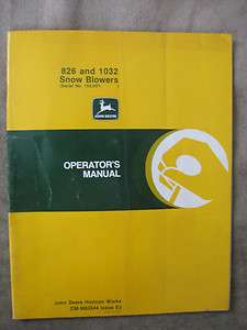 John Deere 826 1032 Snowblower operators manual JDE3  