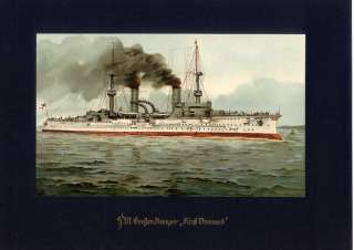 Großer Kreuzer Fürst Bismarck Litho Marine Schiffe  