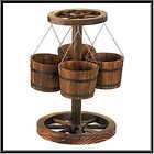Rustic Wood Wagon Wheel & Buckets PLANTER Country Charm  