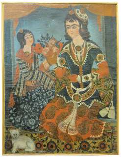 Qajar Persian Oil Painting Depicting Courting Prince  