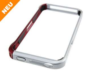 iPhone 4 Metall Alu Aluminium Bumper Rahmen + Folie   Silber/Rot 