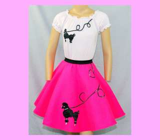 3PC NEON PINK 50s Poodle Skirt outfit Girl Sz 10/11/12  