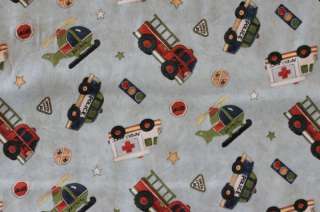 Serve and Protect Cotton Fabric Fire trucks Police  