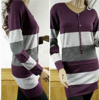 New Korea women Vogue Knitwear Stripe V Neck YZL7 slim long Sweater 