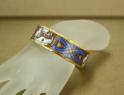HERMES Printed Enamel Bangle Bracelet WIDE Blue BOX  