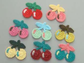 Lot of 8 Crochet Cherry Appliques 8 Colors A129  