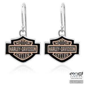  Harley Davidson Copper Cameo Bar/Shield Sterling Silver Earrings 