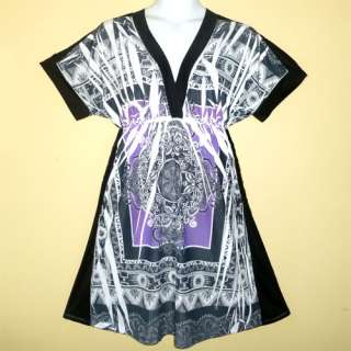 Plus Size 1X 2X 3X V Neck Kimono Short Sleeves Dress Purple 1X 2X 3X 