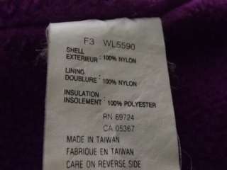 Womens jacket dark purple 100% nylon Columbia XL full zip winter 