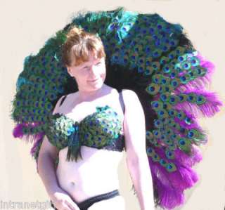 HUGE PEACOCK FEATHER FANTAIL LAS VEGAS SHOWGIRL 48x40  