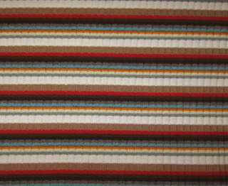 New Camel Red Multi Striped Ribbed Poly Cotton Knit Fabric  