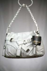 Makowsky Leather Lola Hobo Bag with Belt and Braided Strap WHITE 