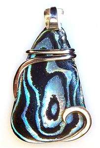   Natural Abalone Art Wrap Pendant .925 Sterling Silver from Mexico