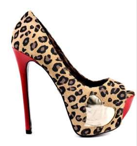   JOHNSON Red Gold BAAMM Leopard Print Platform Pumps Heels Shoes  