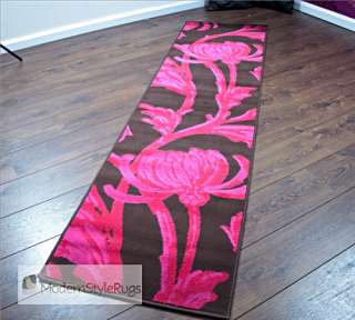 Retro Brown And Pink Hallway Modern Floor Runner Rug  