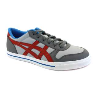 Asics Aaron H934Y 1123 Mens Leather Laced Trainers Grey Red  