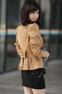 Womens Basic Slim Short Coat JACKET Blazer Puff sleeve Bowed Back M L 