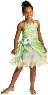 Green dress with layered skirt and character cameo. Fits child sizes 7 