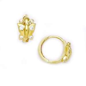  14K Yellow Gold CZ Butterfly Huggy Earrings Jewelry