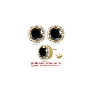   23 Cts Black & White Diamond Stud Earrings in 14K Yellow Gold Jewelry