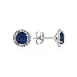  1.00 Carat Sapphire and Diamond Stud Earrings in 14K White 