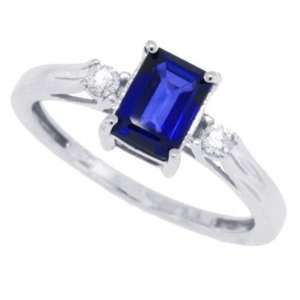  1.10CT Emerald Cut Genuine Sapphire Three Stone Ring with 