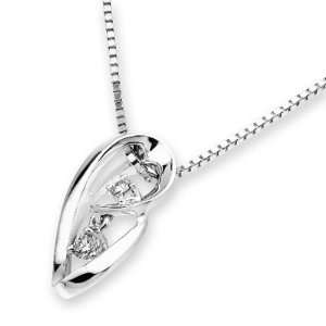 18K White Gold Heart Crafting Two Round Diamond Solitaire Pendant With 