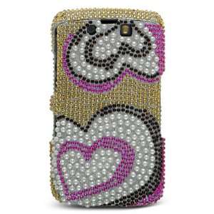 VMG Gold Pink Hearts Design Hard 2 Pc Gem BLING Plastic Snap On Case 