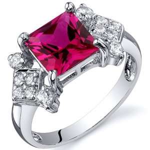 Princess Cut 2.25 carats Ruby Cubic Zirconia Ring in Sterling Silver 