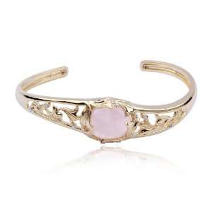 18k Yellow Gold Plated Sterling Silver Rose Quartz Cabachon and 